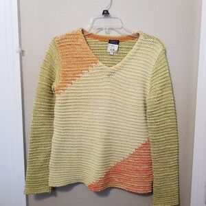 Cousin Johnny Knit Pullover Sweater Womens Small Green Orange Yellow Long Sleeve